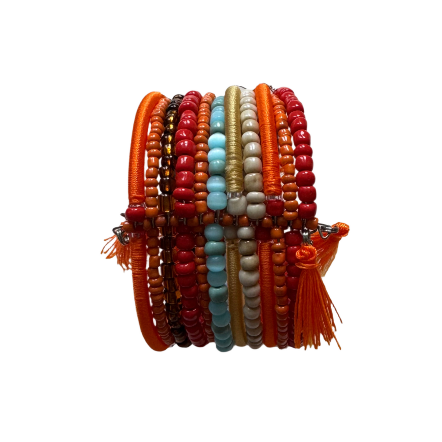 Minimalist beaded cuff bracelet artisan handmade in orange
