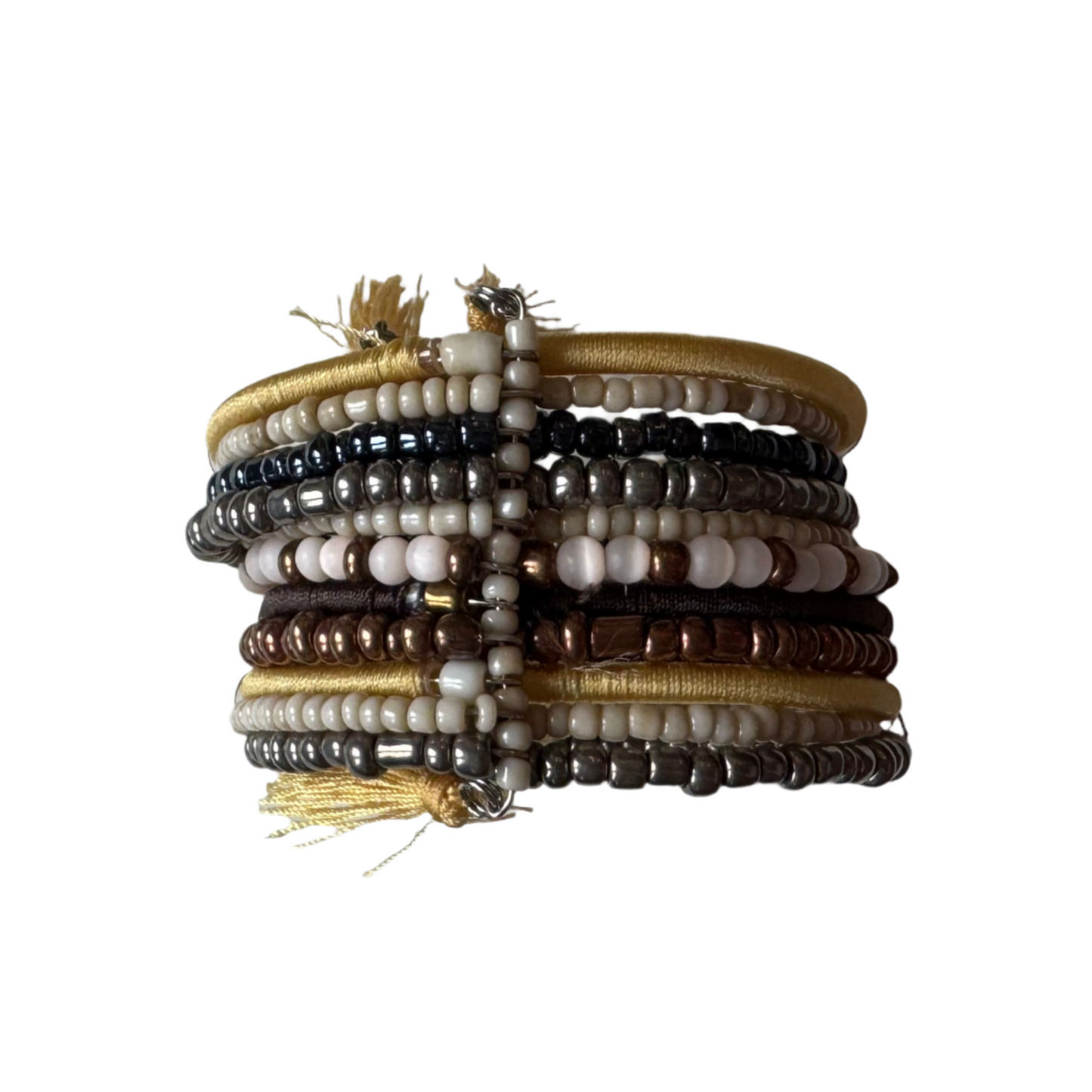 Boho simple bead cuff stacking bracelet Bali in earth tones