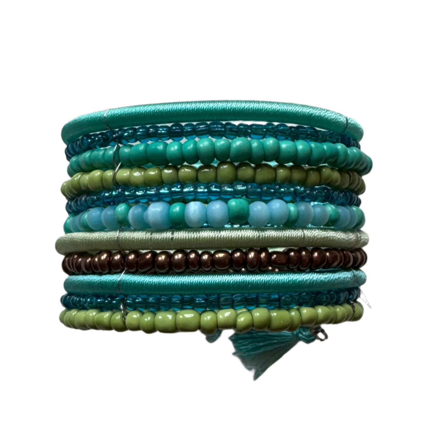 Simple beaded cuff bracelet Bali handmade boho jewelry in turquoise
