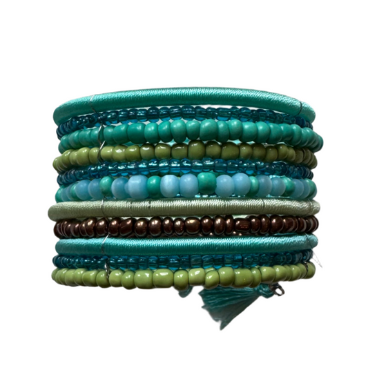 Simple beaded cuff bracelet Bali handmade boho jewelry in turquoise