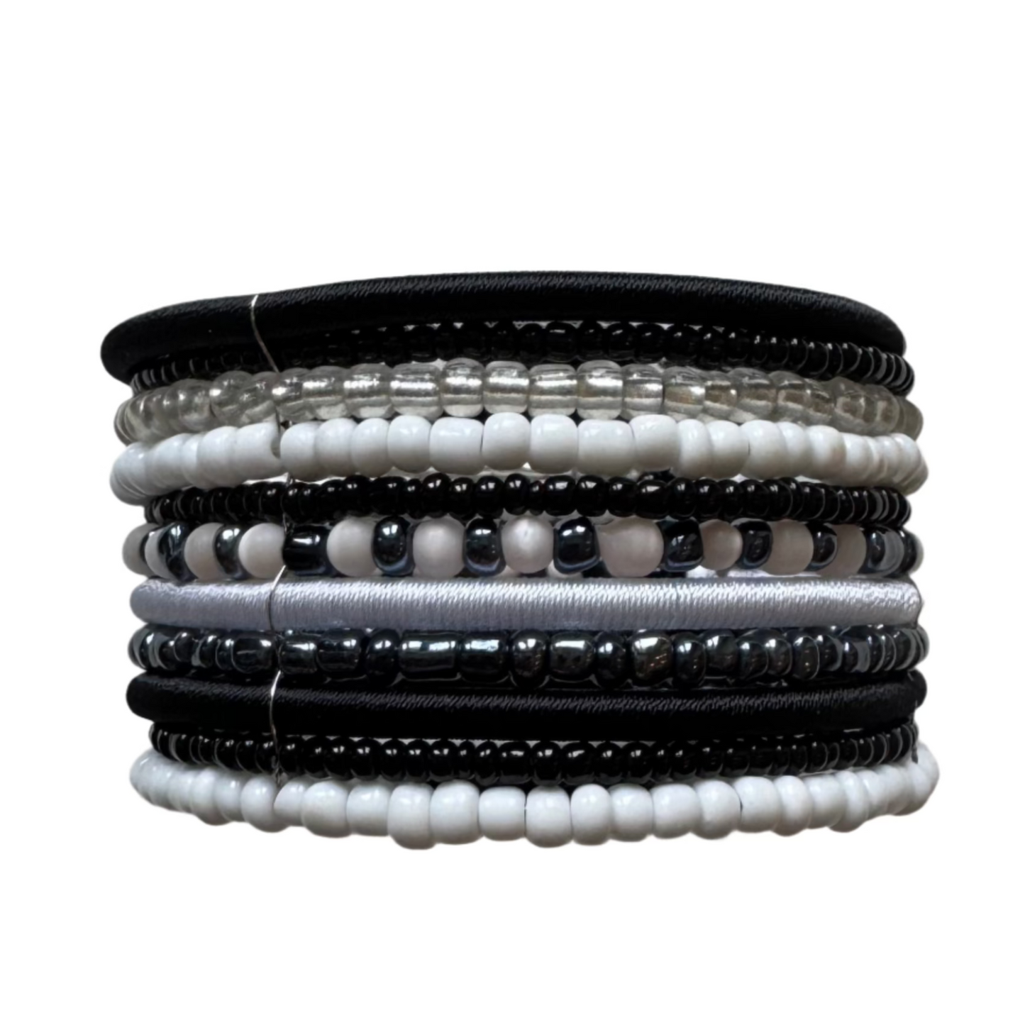 Artisan simple bead cuff bracelet minimalist jewelry in black white