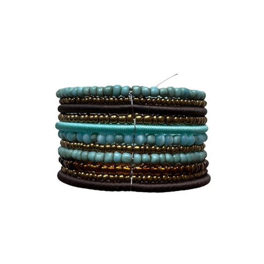 Handmade simple beaded bracelet everyday boho style in blue brown