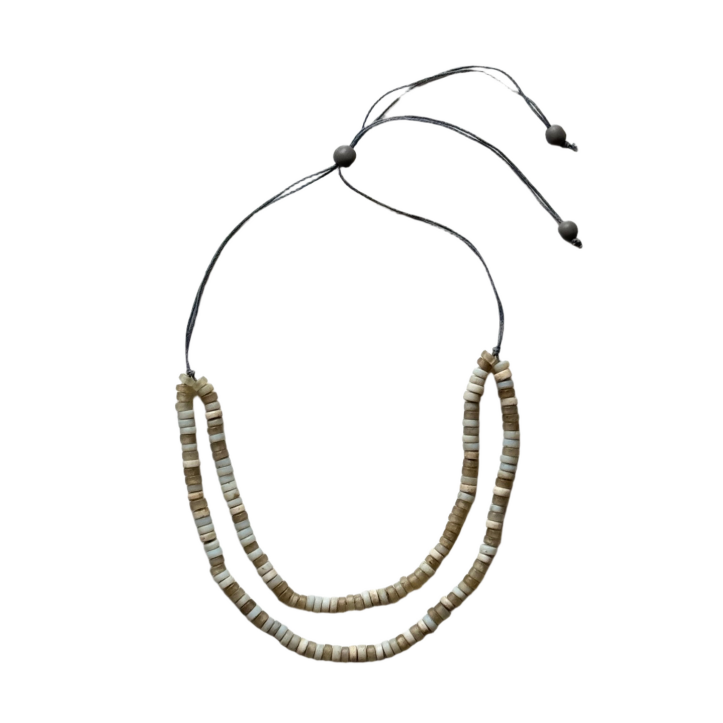 Sustainable recycled glass bead necklace artisan jewelry grey