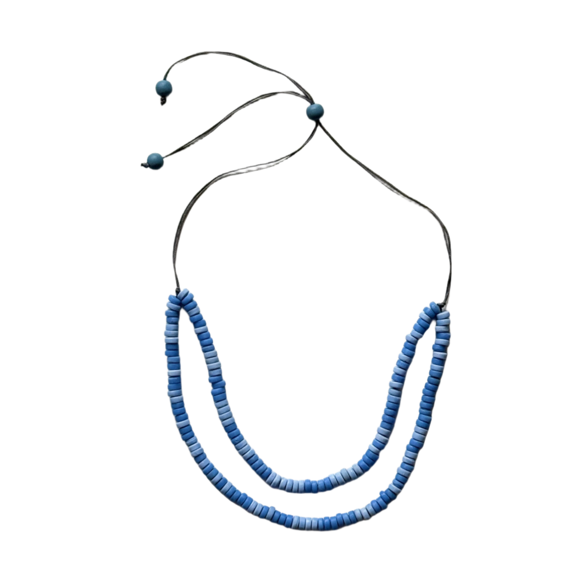 Eco-friendly recycled glass bead necklace bohemian artisan jewelry blue