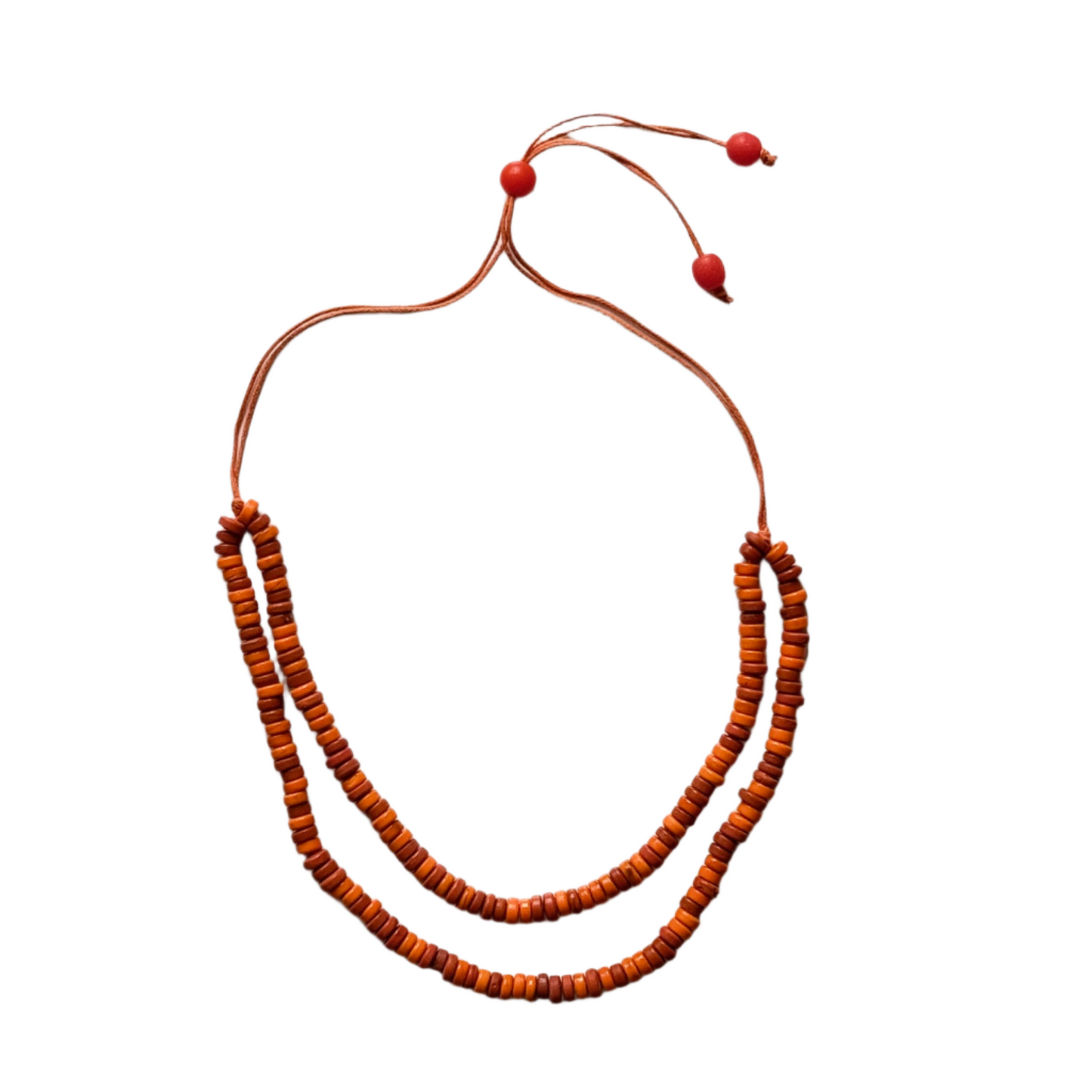 Handmade double strand glass bead necklace boho style orange
