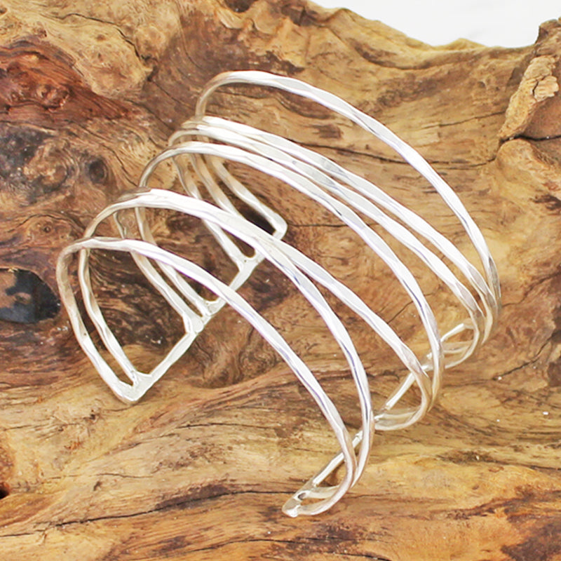 Silver open cuff bracelet boho artisan jewelry
