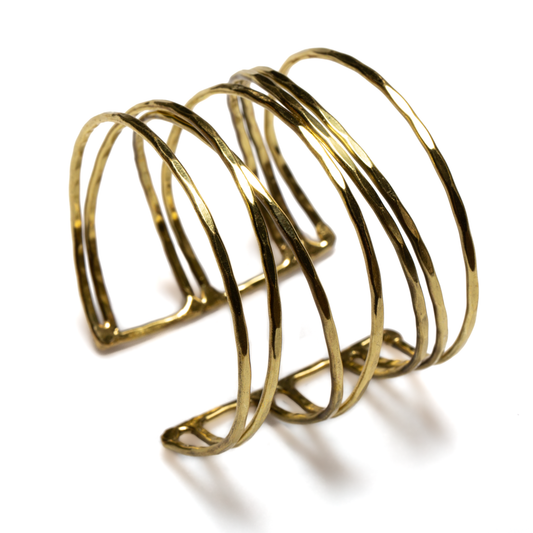 Gold open strand metal cuff bracelet Bali handmade