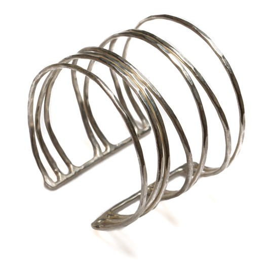 Silver open strand metal cuff bracelet Bali handmade