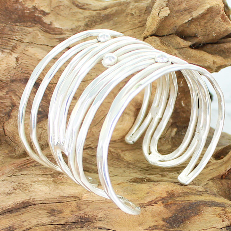 silver swirl ball cuff bracelet boho artisan jewelry