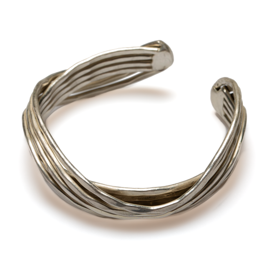 Silver wavy metal cuff bracelet Bali handmade artisan jewelry