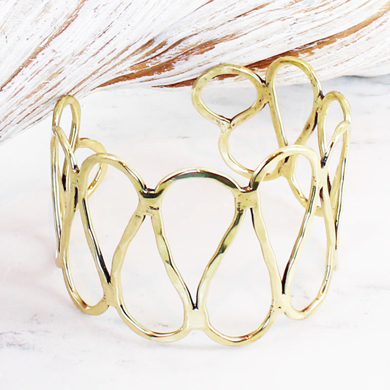 Adjustable gold loop cuff bracelet boho artisan jewelry