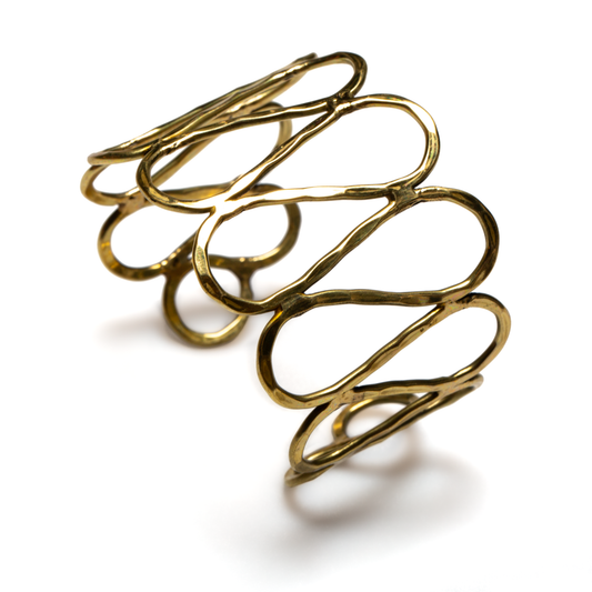 Gold open loop metal cuff bracelet Bali handmade