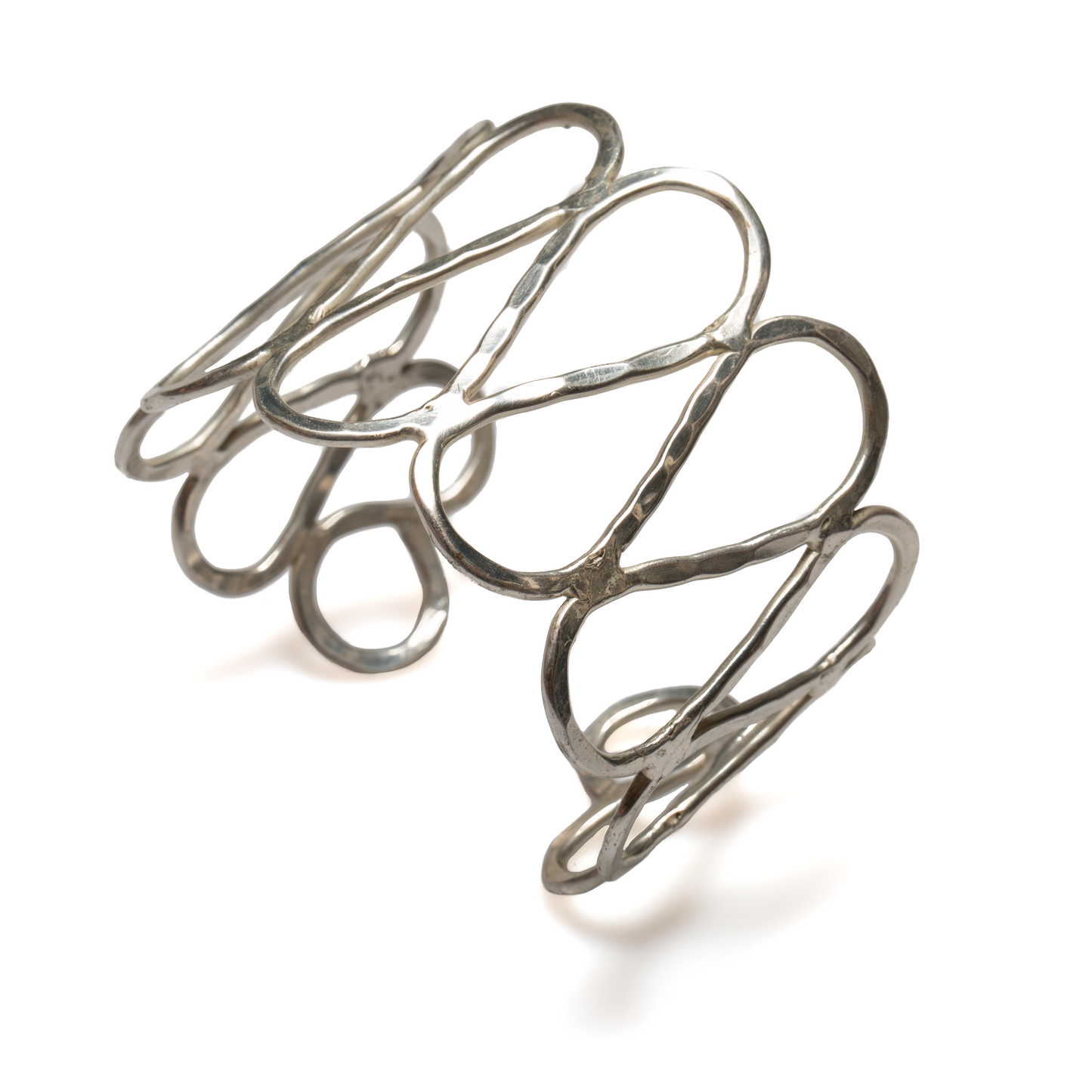 Silver open loop metal cuff bracelet Bali handmade