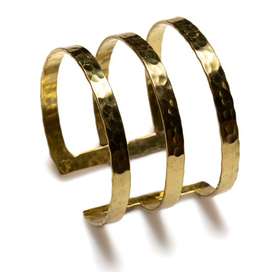 Gold triple bar metal cuff bracelet Bali handmade