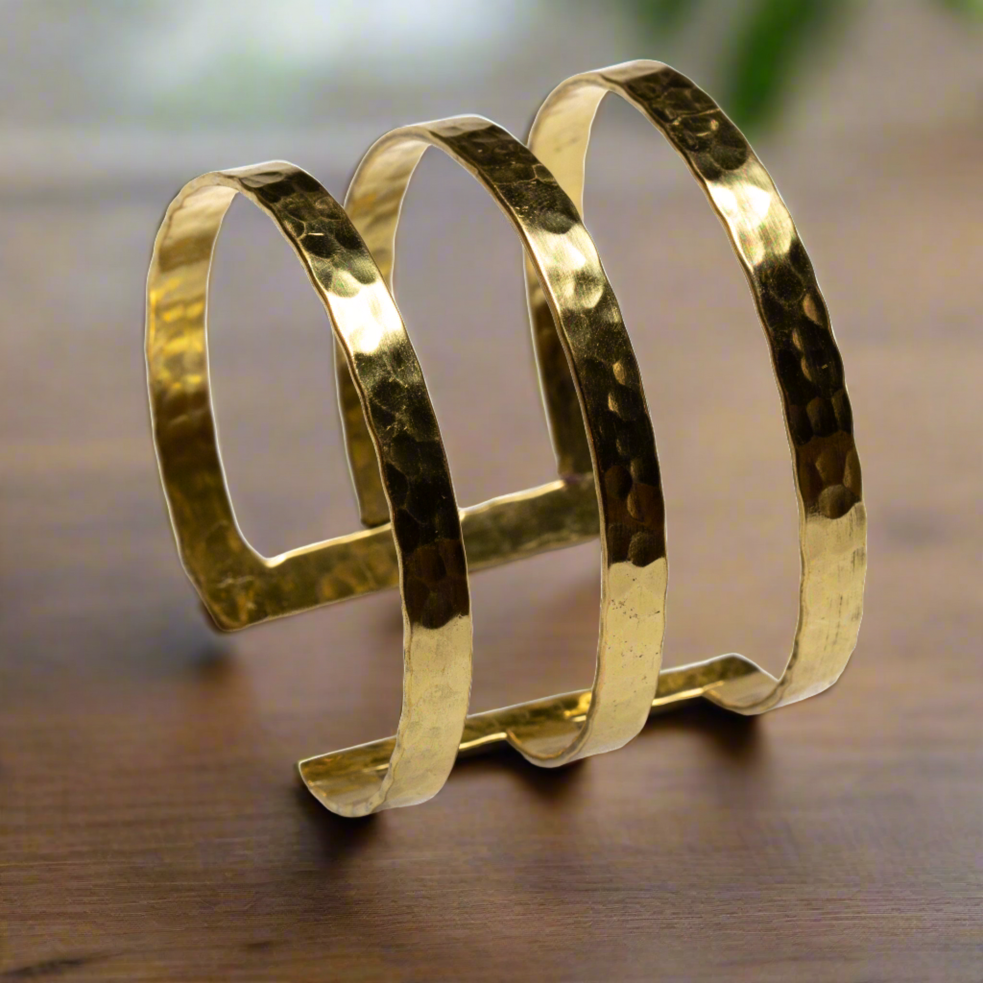 Handmade gold triple bar bangle boho style