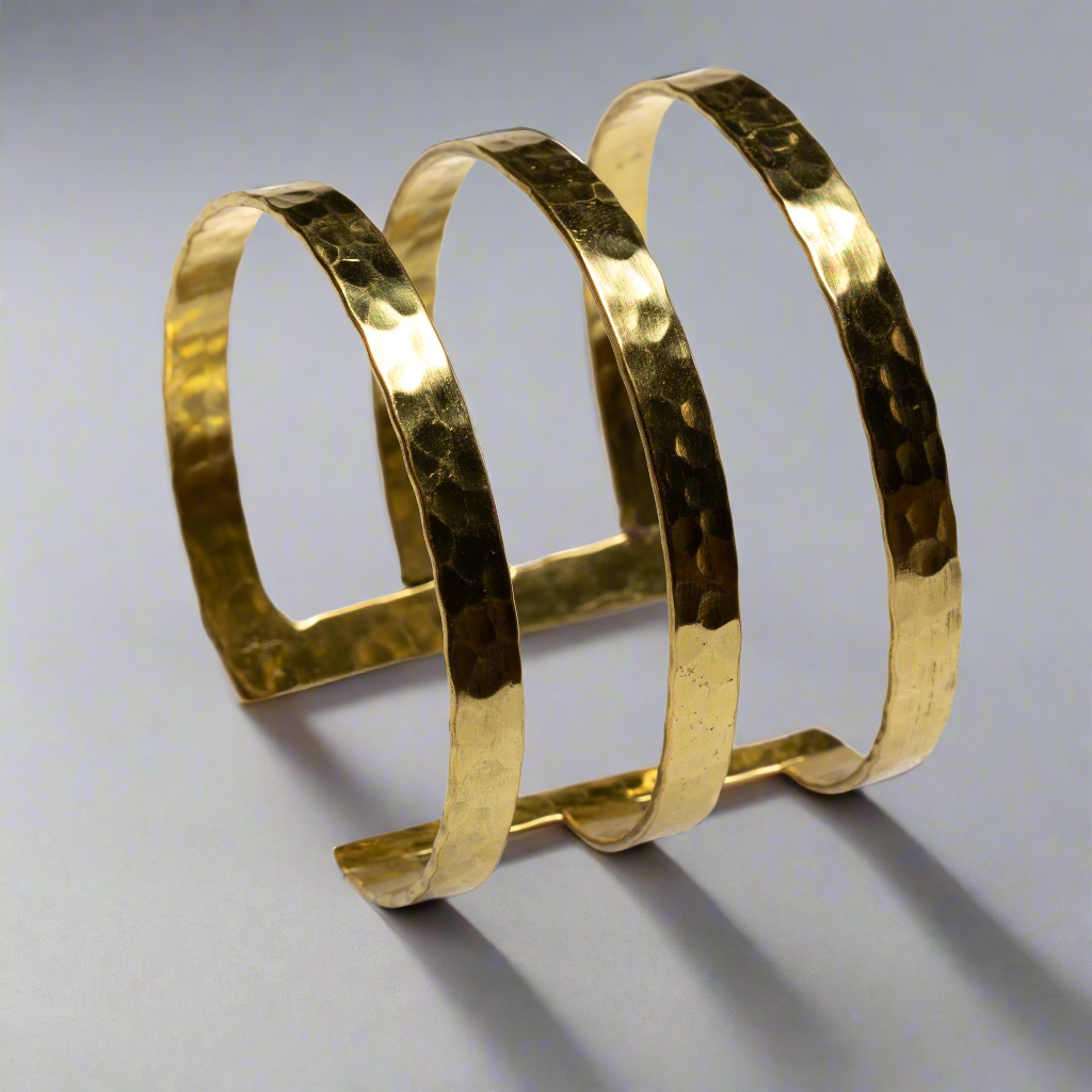Gold bar cuff statement bracelet artisan Bali jewelry
