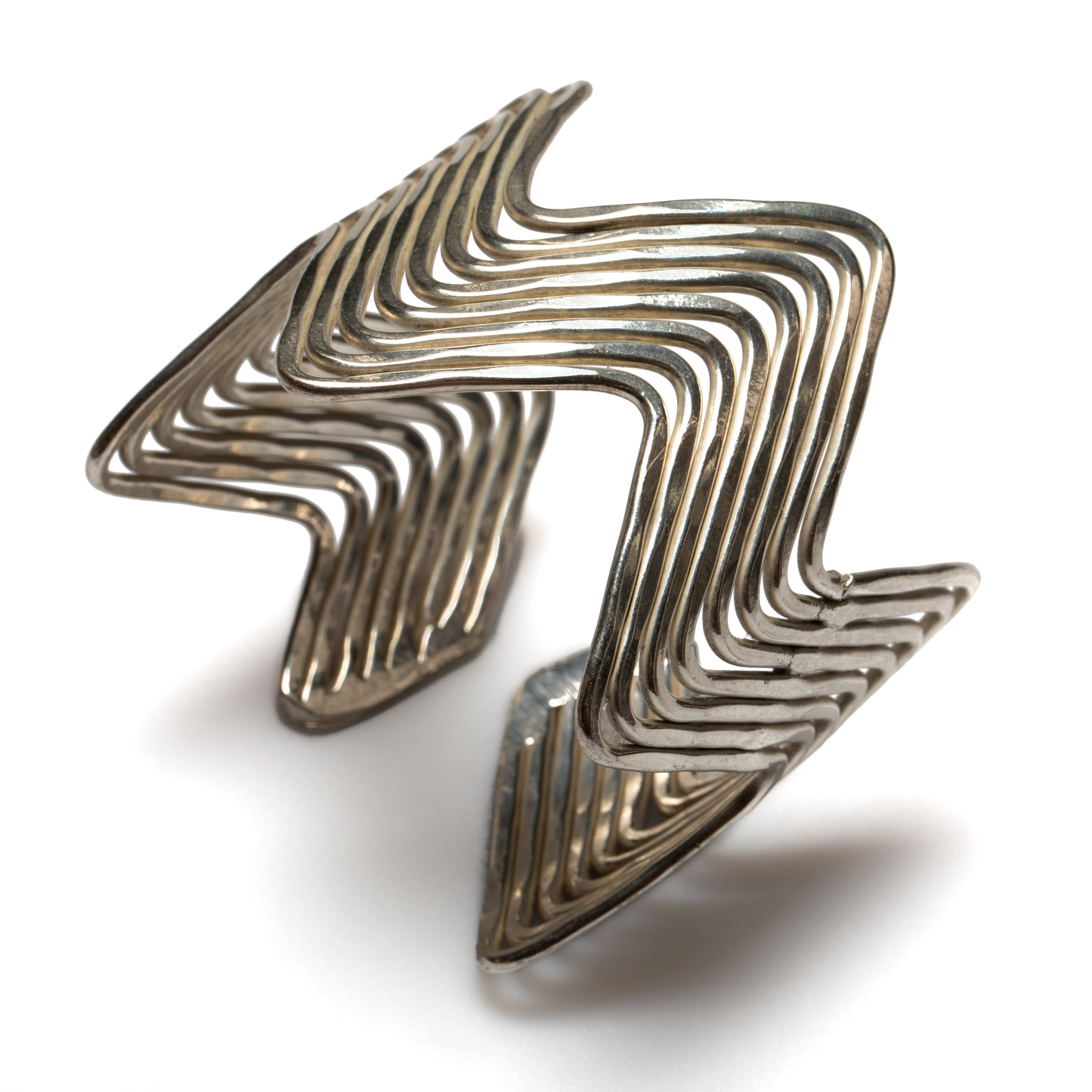 Silver multi strand wave metal cuff bracelet Bali handmade