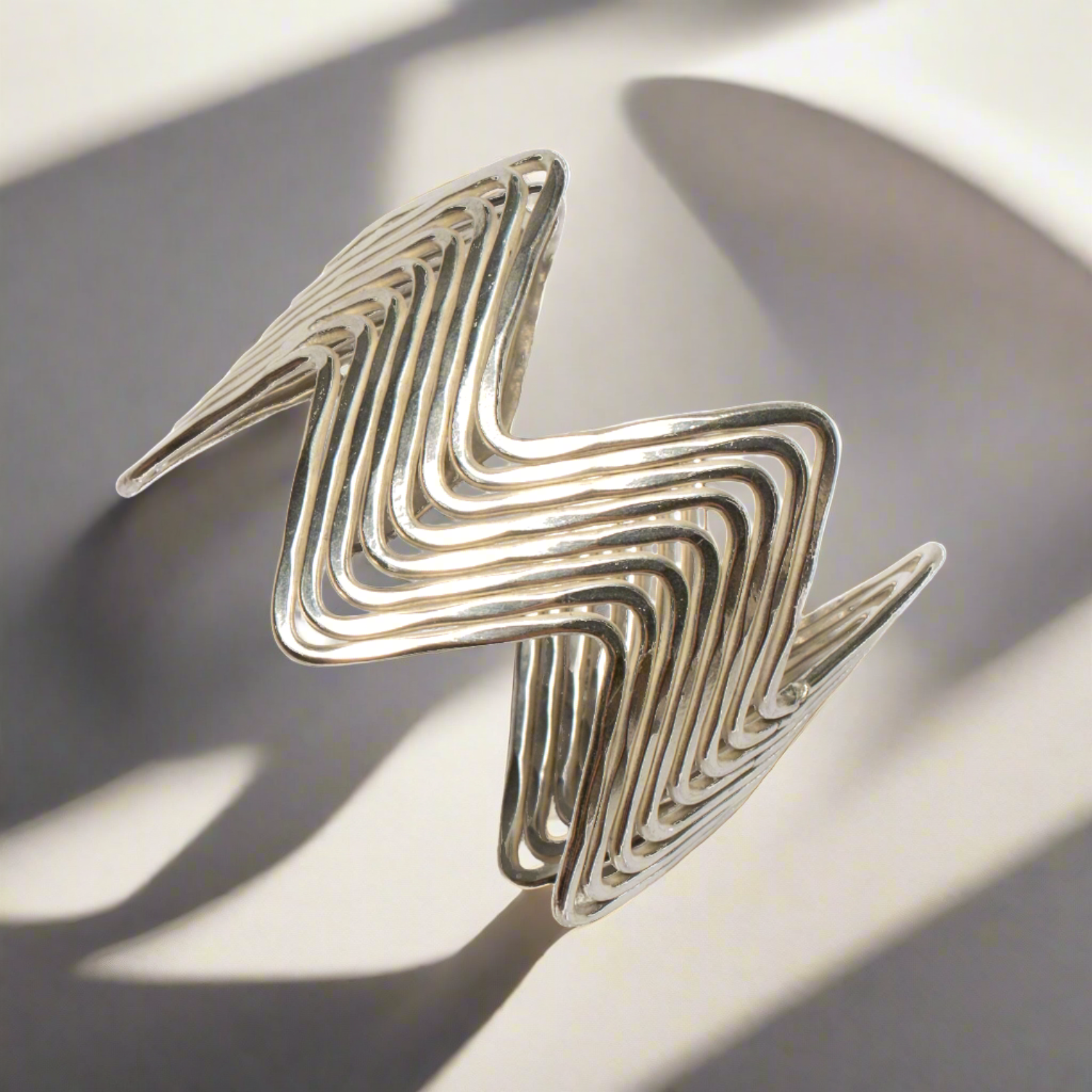 Silver layered wave cuff bracelet bohemian artisan jewelry