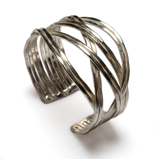 Silver loose plait metal cuff bracelet Bali handmade