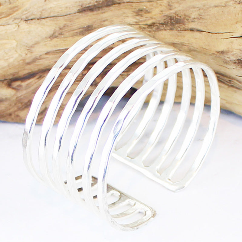 Handmade silver six strand bangle boho style
