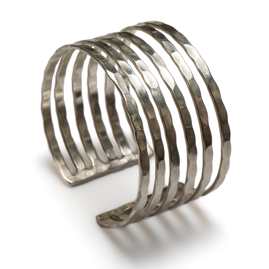 Silver layered strand cuff bracelet bohemian jewelry