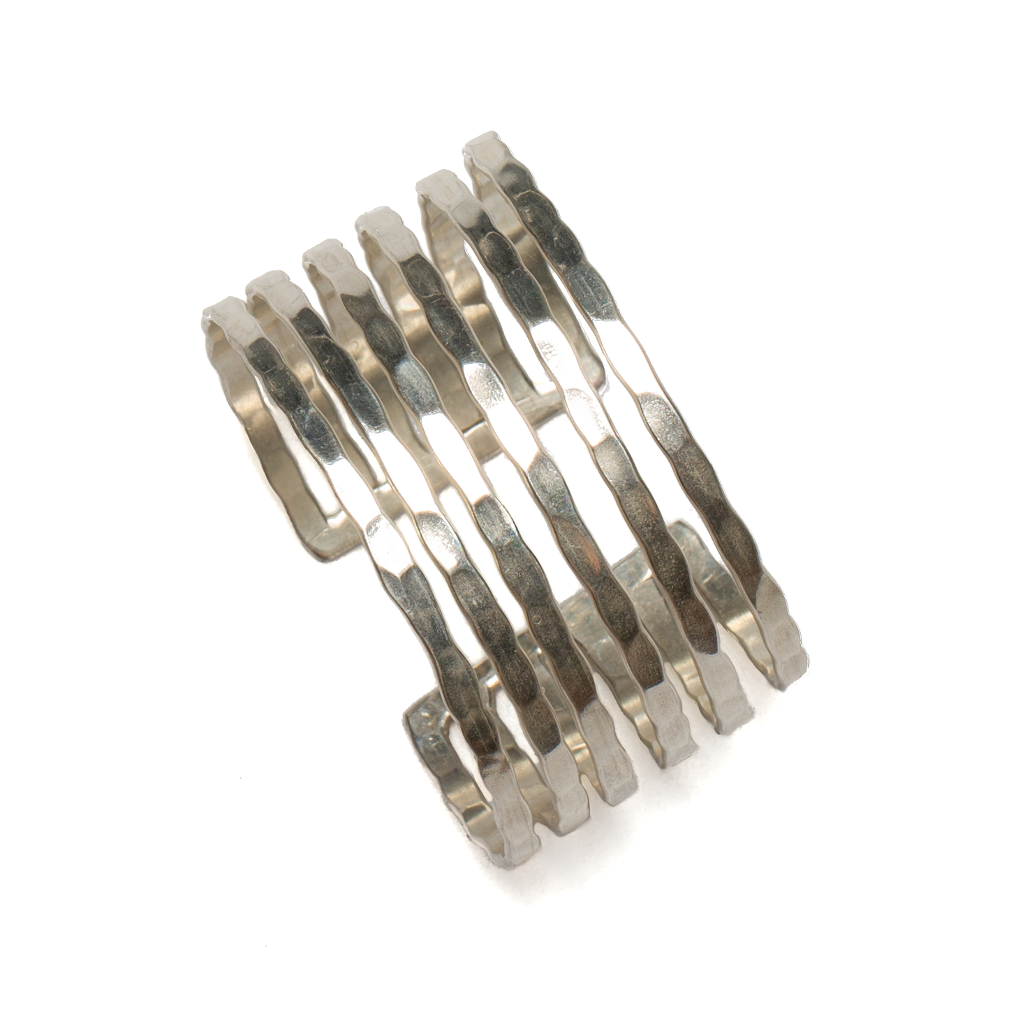Wide silver multi strand cuff statement artisan jewelry