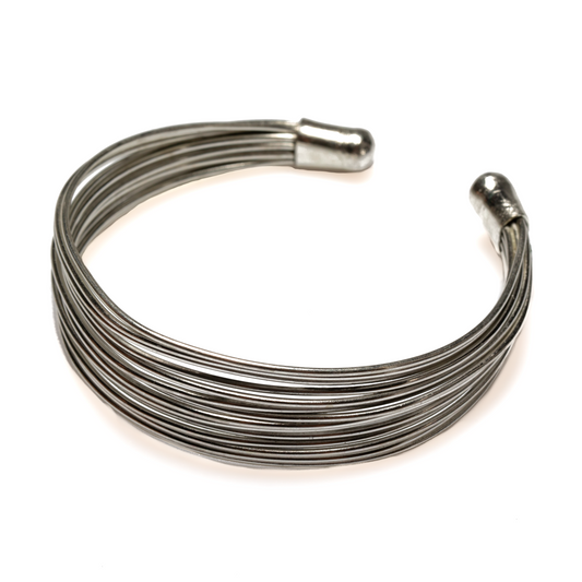 Silver multi strand wire metal cuff bracelet Bali handmade
