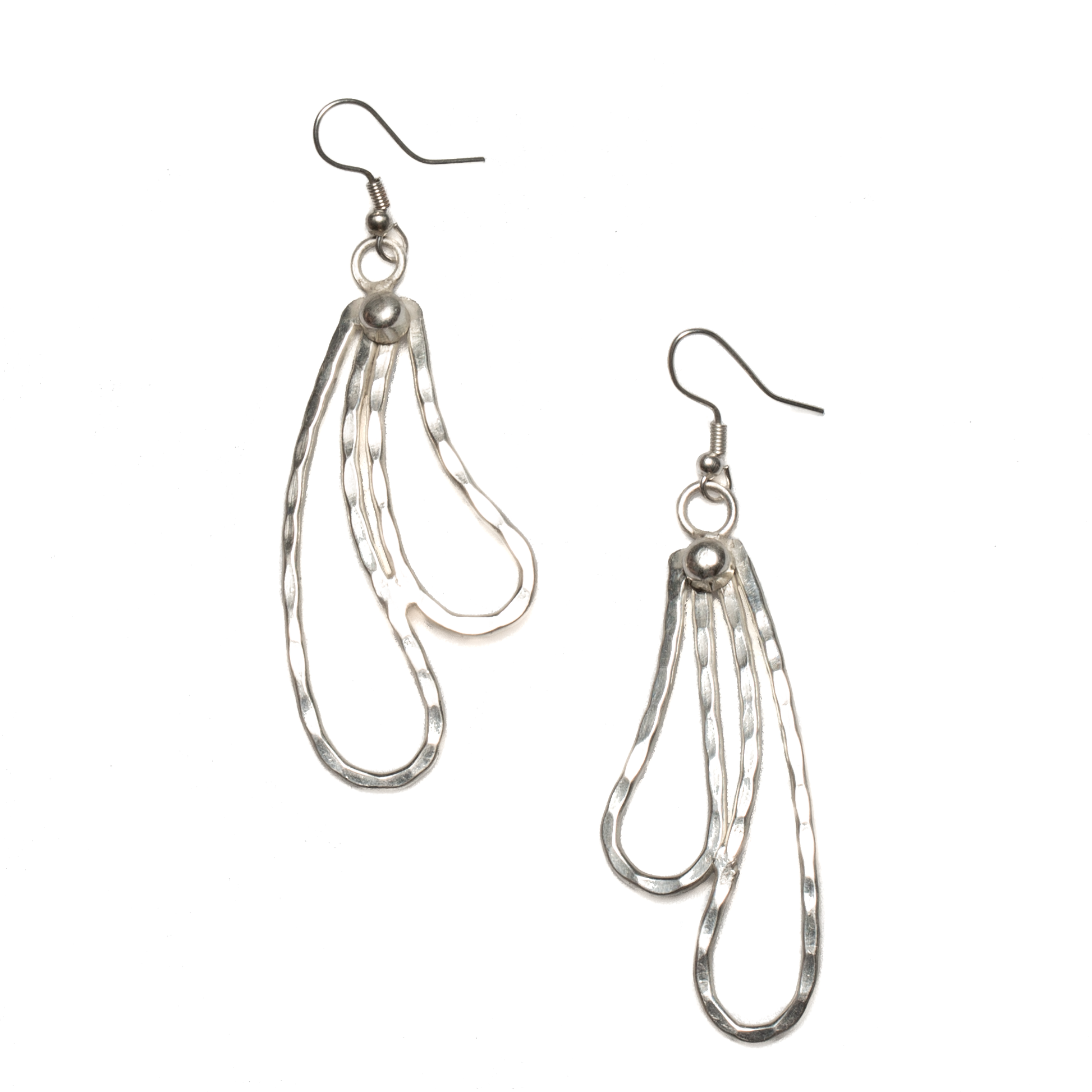 Silver double teardrop metal drop earrings handmade in Bali elegant dangle jewelry