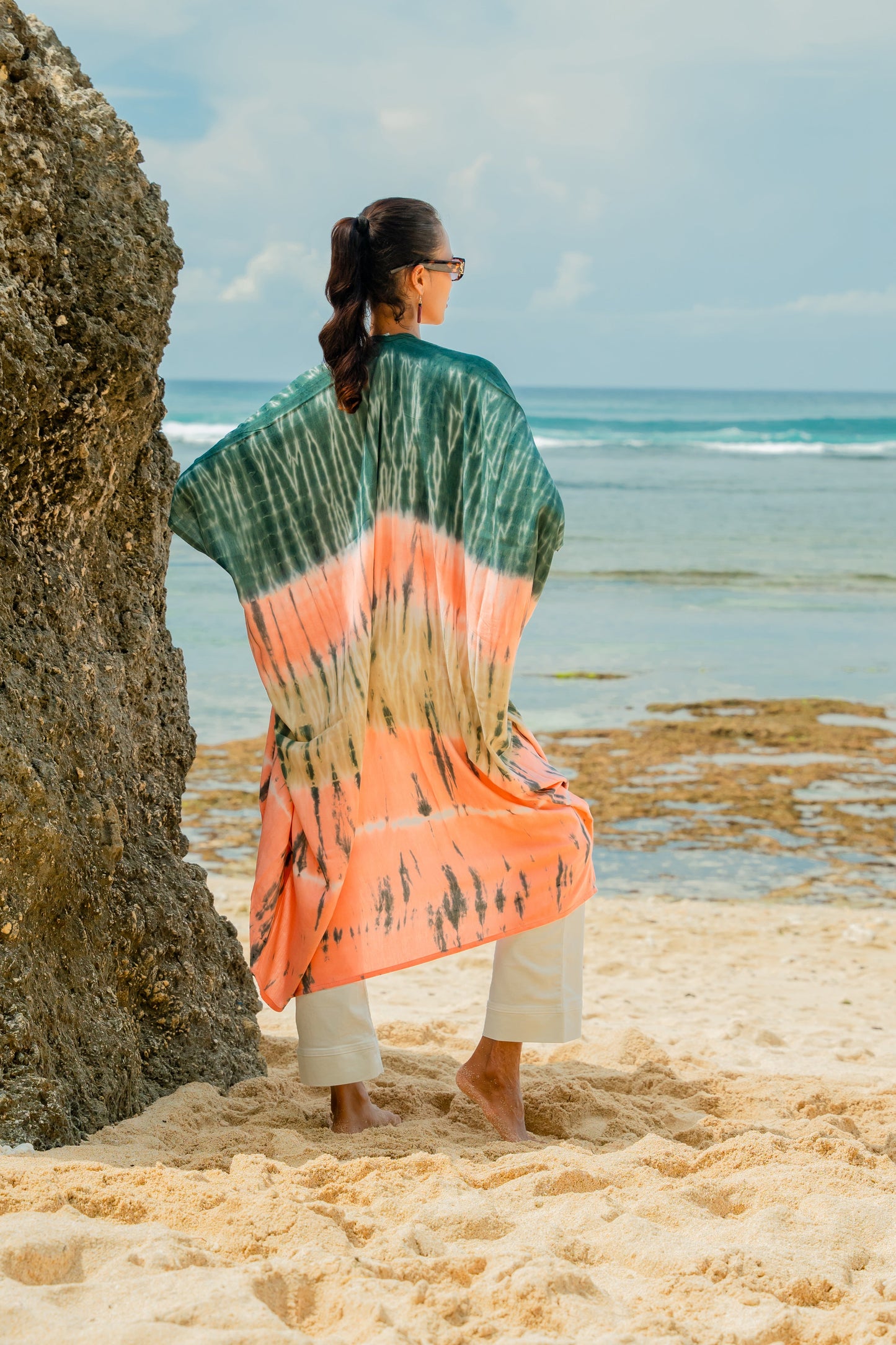 Pink and grey striped kimono back view boho festival wear