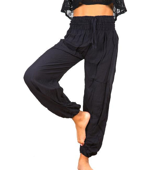 Simple black Bali pants fabric texture close up