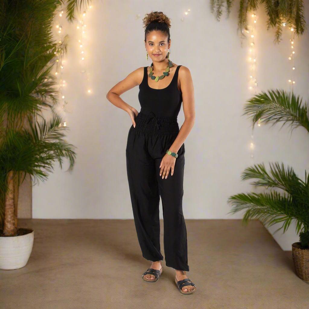 Black Bali pants side view women's festival trousers