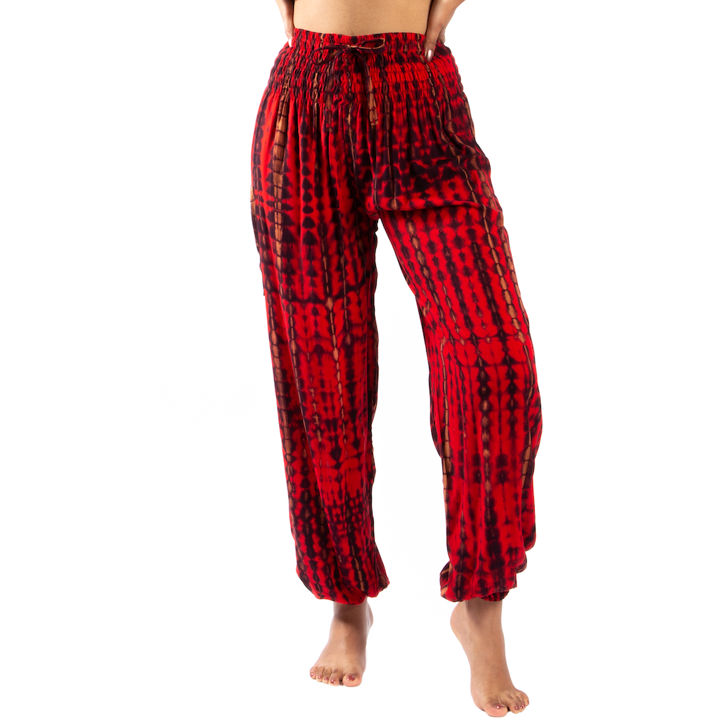 Bone motif tie dye Bali pants open waist beach resort wear