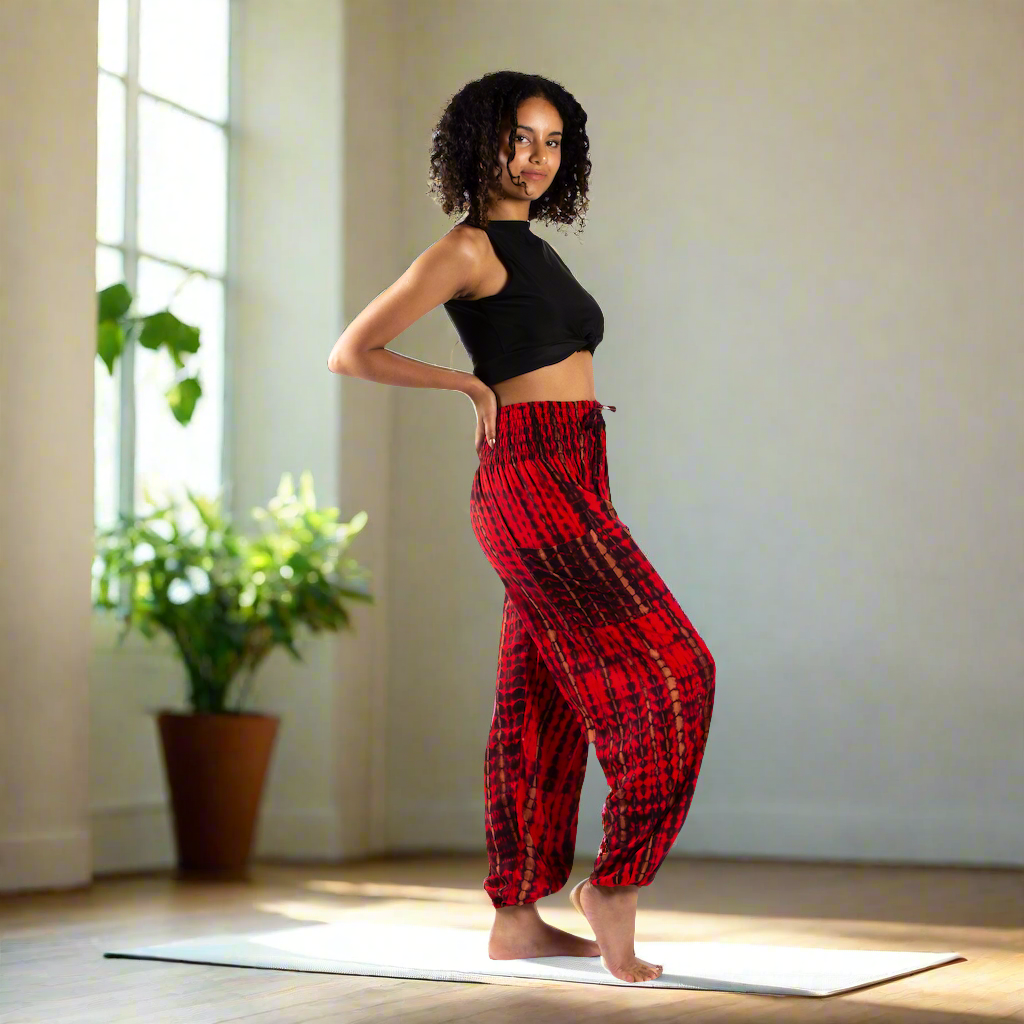 Tie dye bone motif Bali pants handmade boho women's trousers