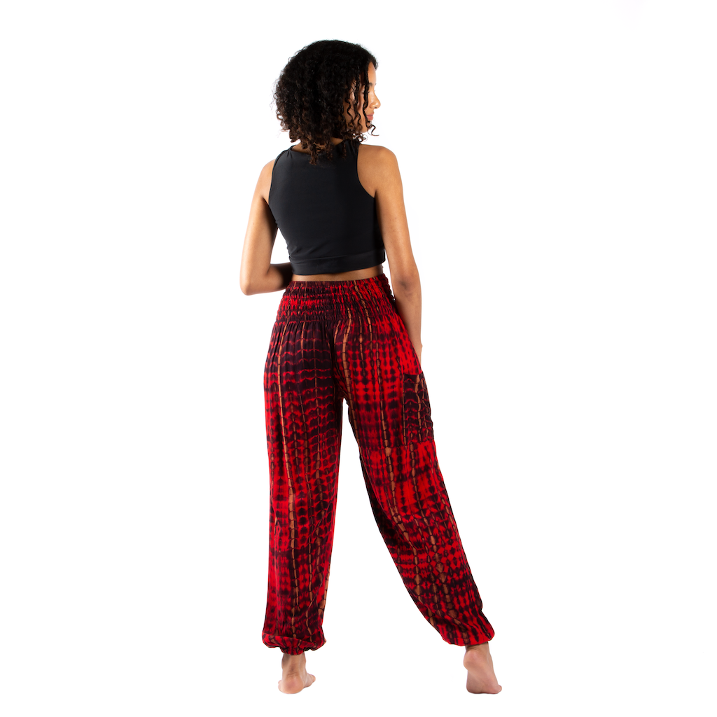 Handmade bone motif tie dye Bali pants front back boho style