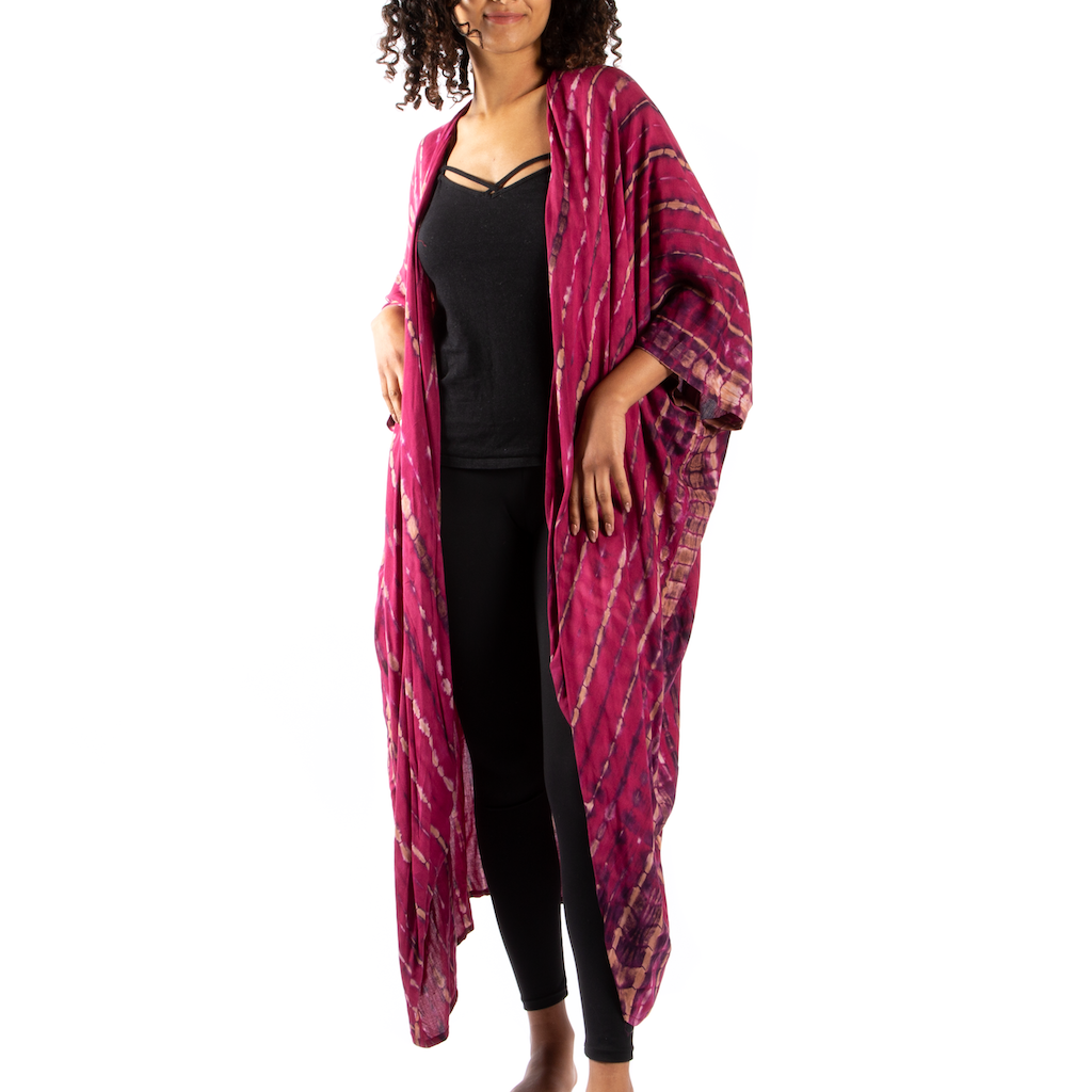 Bone motif tie dye kimono open front women's beach coverup
