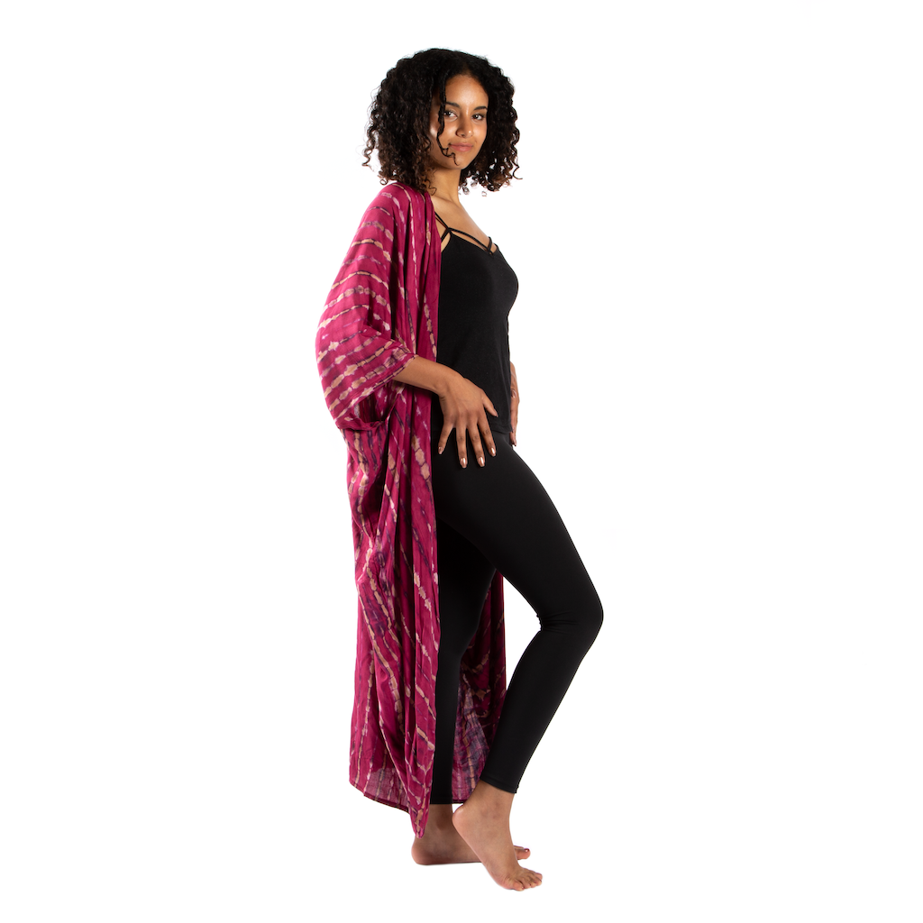 Tie dye bone print kimono boho festival wear lightweight wrap side view