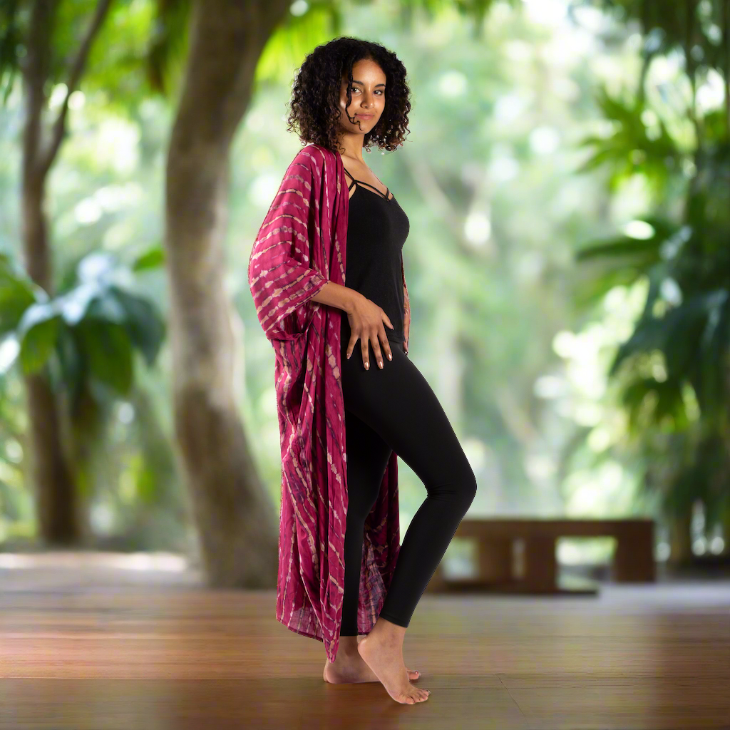 Tie dye bone print kimono boho festival wear lightweight wrap styled view