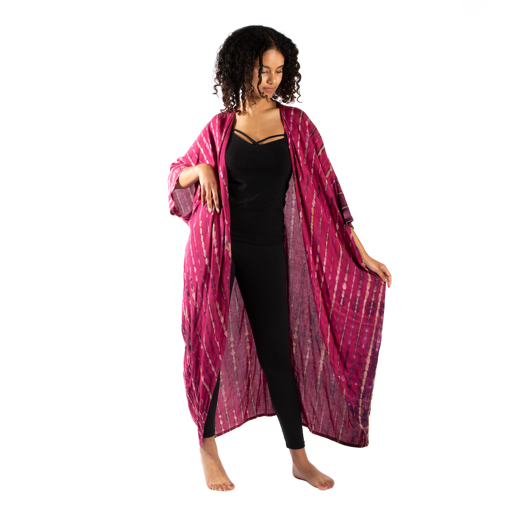 Tie dye bone motif long kimono Bali handmade boho beach cover up