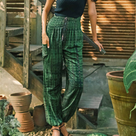 Green bone tie dye Bali pants handmade boho women's trousers