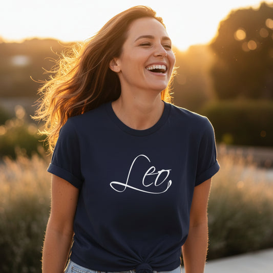 Women's Leo fire sign t-shirt — bold, loyal, magnetic — July August birthday gift for her