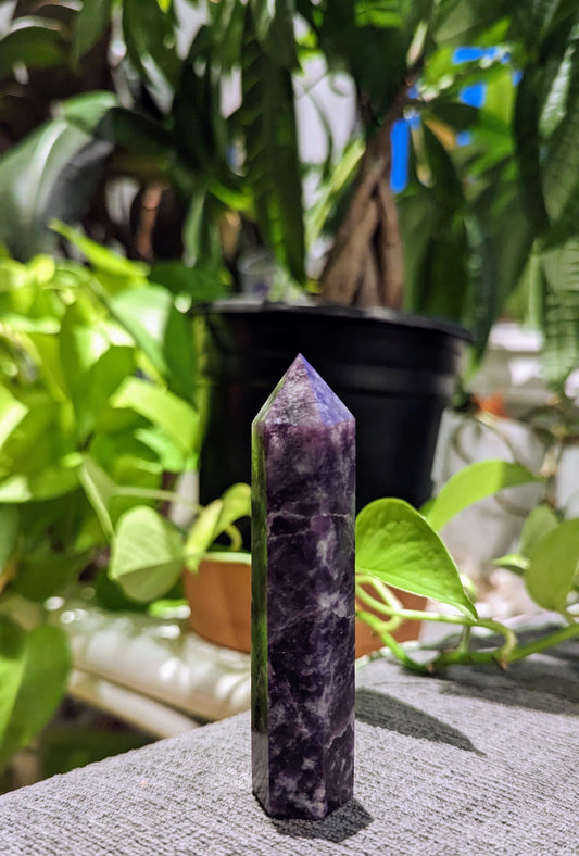 Deeply calming lepidolite tower for anxiety relief, emotional balance and restful sleep