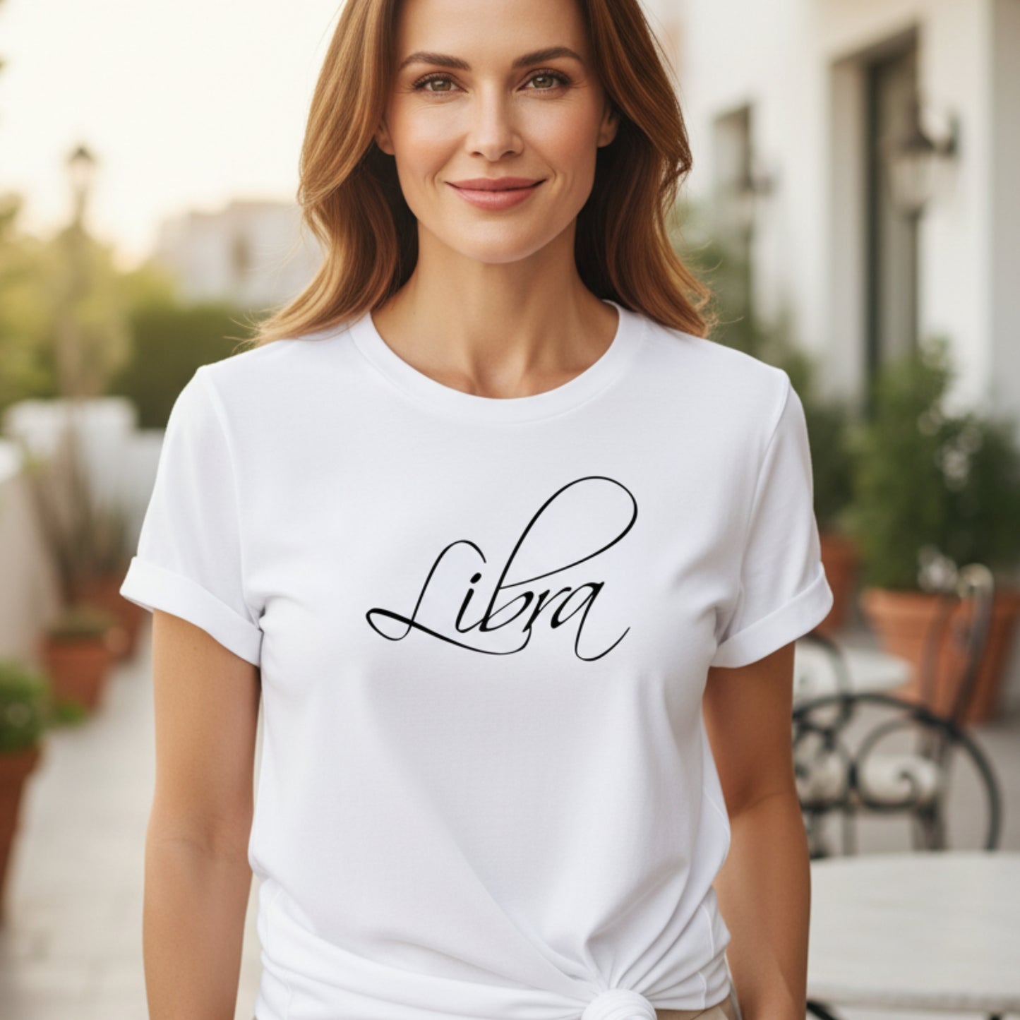 Women's Libra air sign t-shirt — charming, balanced, endlessly stylish — September October birthday gift for her