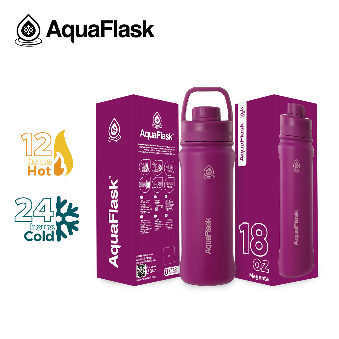 purple AquaFlask Original 18oz for hiking, camping and outdoor adventures