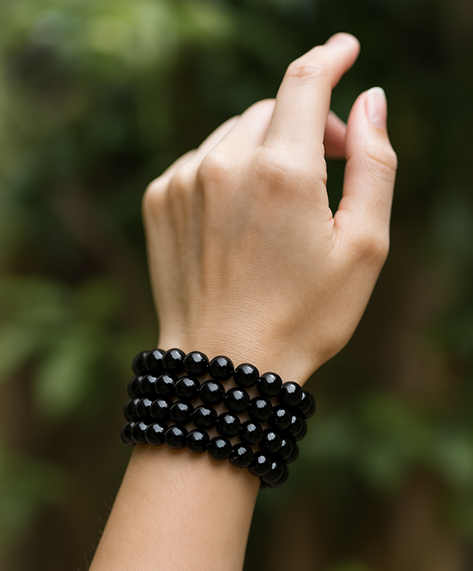 Black Onyx gemstone bracelet for women — grounding crystal bead bracelet for strength and protection