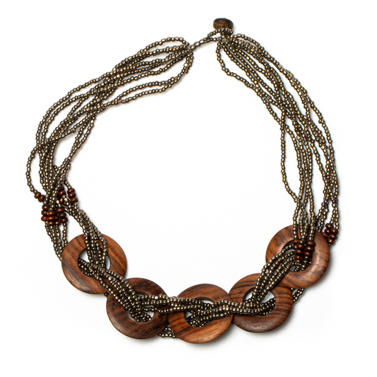 Multi strand wooden ring necklace Bali handmade boho