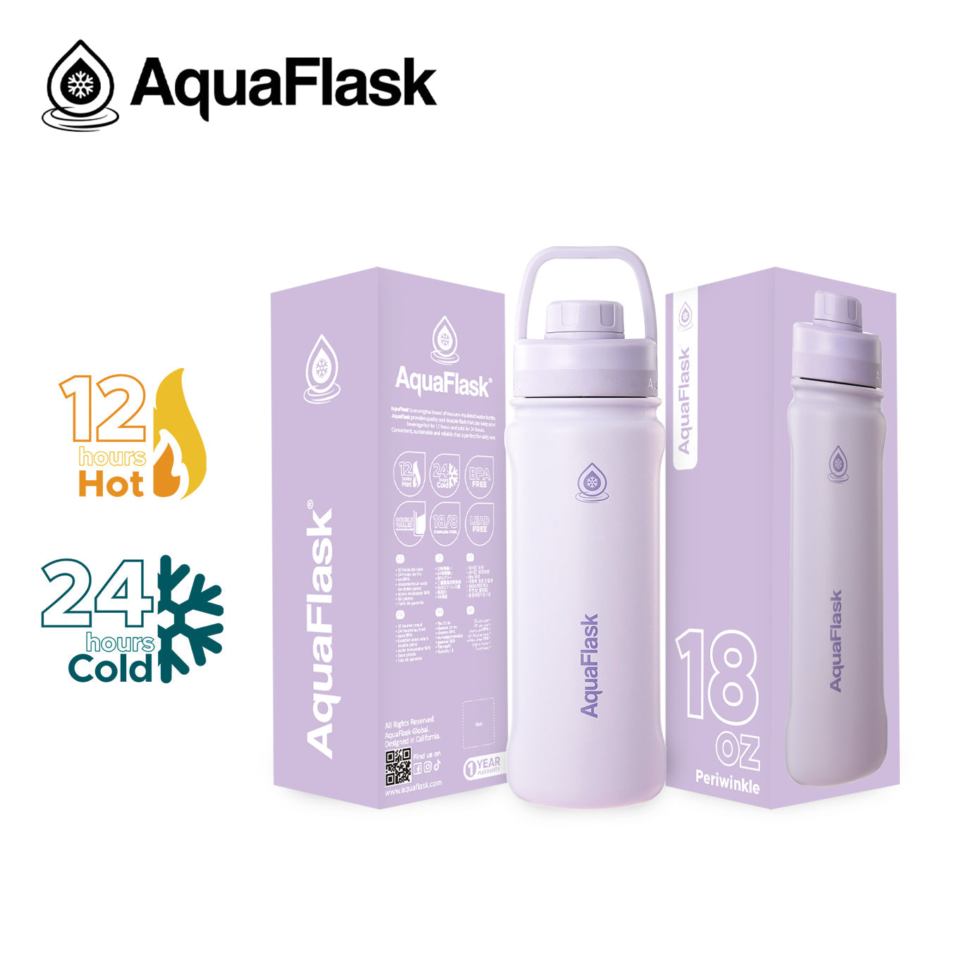 light purple AquaFlask Original 530ml showing BPA-free stainless steel materials