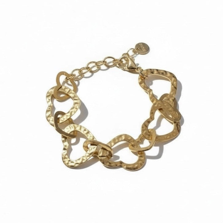Gold stainless steel linked heart bracelet Bali handmade