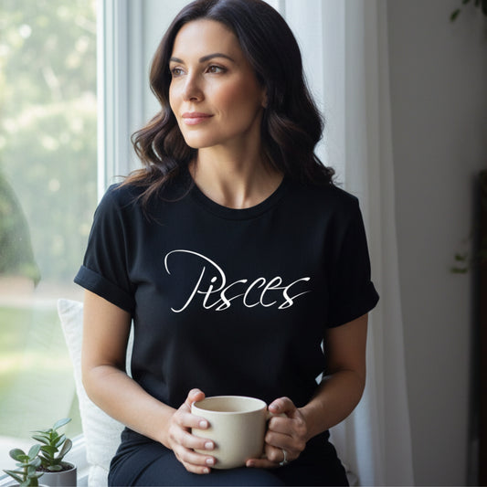 Women's Pisces water sign t-shirt — dreamy, empathetic, deeply creative — February March birthday gift for her