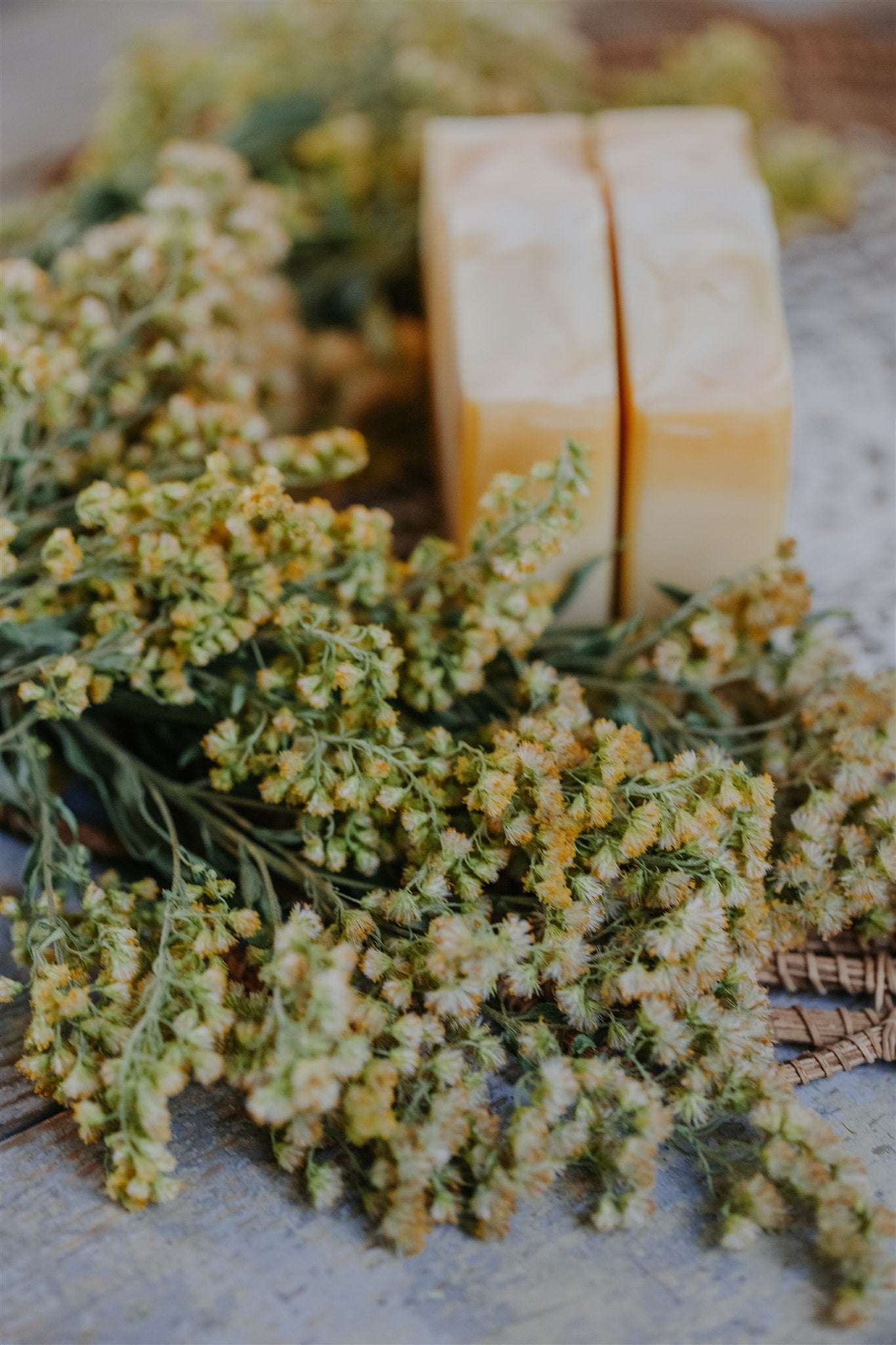 Lemongrass and lavender tallow soap bar in lifestyle setting for daily cleansing