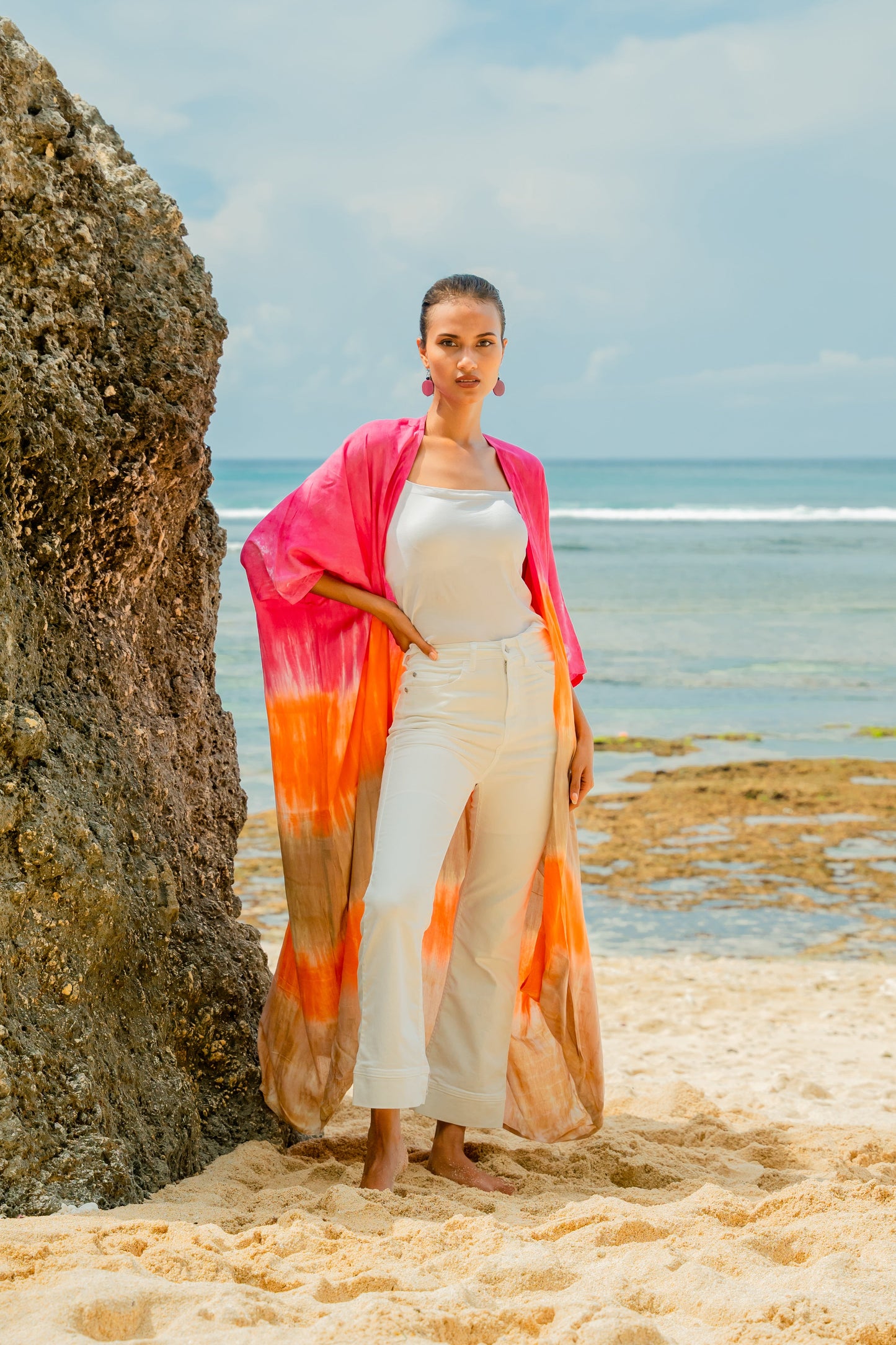 Handmade ombre striped kimono pink orange Bali artisan clothing